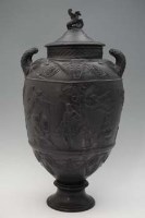 Lot 278 - Large Wedgwood black basalt Homeric lidded vase.