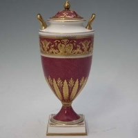Lot 304 - Wedgwood lidded twin handled vase   decorated in