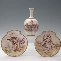 Lot 314 - Pair of Wedgwood plates and a ewer signed E. Lessore