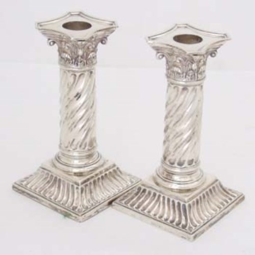 Lot 353 - Pair silver candlesticks.