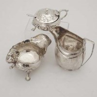 Lot 366 - George III silver milk jug, small sauce boat, re-marked mustard from a salt (3).