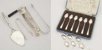 Lot 367 - Two cases of silver teaspoons, three pairs of