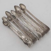 Lot 415 - Five Georgian and Victorian silver sugar tongs