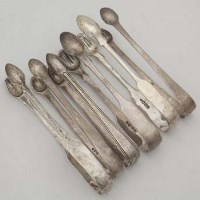 Lot 416 - Six Georgian and Victorian plain silver sugar