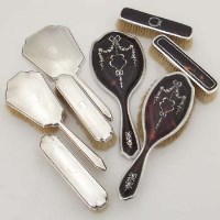 Lot 420 - Silver 4-piece dressing table set and four pique and silver dressing table items (8).