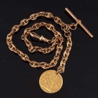 Lot 476 - 9ct gold watch chain with holed 1914 sovereign