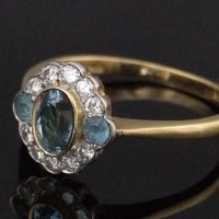 Lot 512 - Diamond and topaz oval cluster ring in 18ct gold