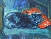 Lot 552 - J.L. Isherwood, Blackie (the family cat), oil.