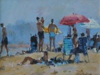 Lot 570 - Gordon Radford, Beach scene, oil.