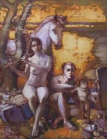 Lot 605 - Bohuslav Barlow, Family Group, oil on canvas.