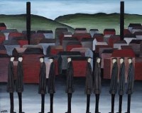 Lot 620 - Nick Webb, Pennine Town, oil.
