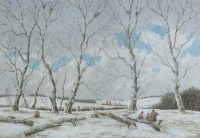 Lot 647 - Martin Hardie, Winter landscape with figures, watrcolour.