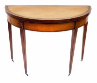 Lot 552 - Early 19th century satinwood veneered demi lune fold-over card table