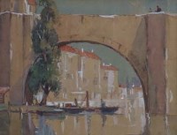 Lot 666 - Lewis Mortimer, Bridge, watercolour.