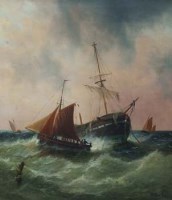 Lot 685 - Millson Hunt, Boats Leaving a Wreck, oil.