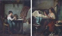 Lot 695 - L. Lewis, 19th century, Interior scenes with children, oil (2).
