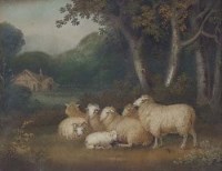 Lot 696 - English School, 18th/19th century, Sheep in landscape, paint and sand.