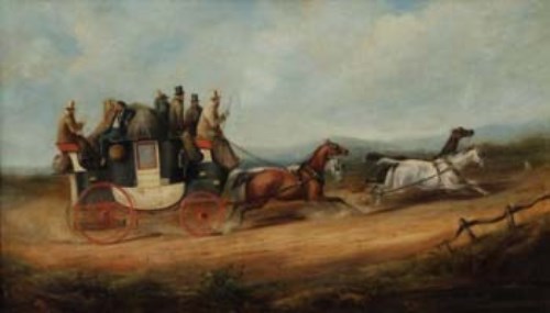 Lot 699 - Charles Cooper Henderson, The Gosport and Guildford Coach on the Road, oil.