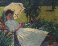 Lot 704 - British School, 19th century, Lady in a sunchair, oil.