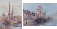 Lot 721 - M.W. Leach, Douglas Harbour, Isle of Man, watercolour (3).