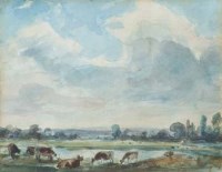 Lot 722 - Thomas Churchyard, Landscape with cows, watercolour, and another still life watercolour (2).