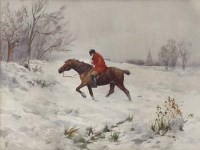 Lot 730 - English School, 19th/20th century, Huntsman in the snow, watercolour.