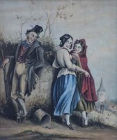 Lot 733 - English School, 19th century, Figures in a rural village, watercolour.