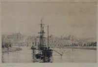 Lot 738 - Harold Wyllie, Shipping on a river, three framed etchings (3).