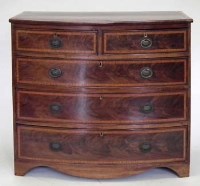 Lot 772 - Early Victorian mahogany bow-fronted chest banded in satinwood