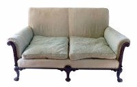 Lot 496 - Upholstered sofa with carved and moulded mahogany frame