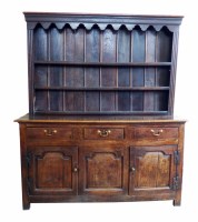Lot 525 - 18th century oak dresser base, with later rack