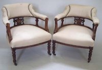 Lot 826 - Pair of Edwardian rosewood inlaid tub chairs