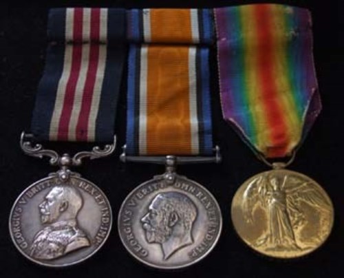 Lot 49 - WW1 trio awarded to 266836 Joseph Maybank 176 Cheshire Regiment to include victory medal, British war medal and military medal (3).
