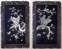 Lot 85 - Two mother-of-pearl Chinese panels depicting an