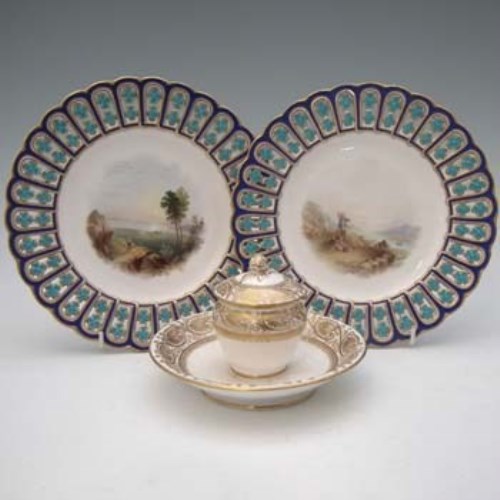 Lot 104 - 19th Century Minton pair of plates and a coalport inkwell