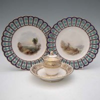 Lot 104 - 19th Century Minton pair of plates and a coalport inkwell