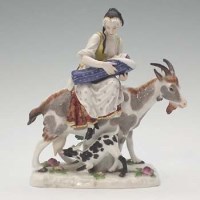 Lot 114 - Meissen figure group, modelled as a lady riding a goat