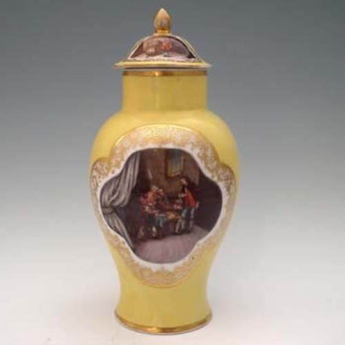 Lot 116 - Dresden lidded vase,   painted with figures in