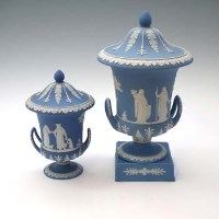 Lot 125 - Two Wedgwood blue jasper dip vases.