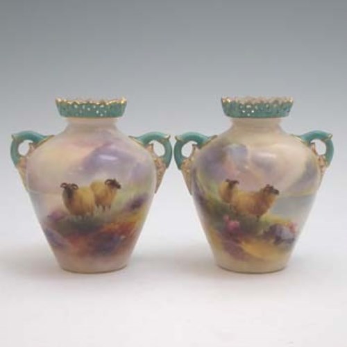 Lot 136 - Pair of Royal Worcester vases.