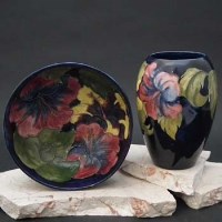 Lot 183 - Moorcroft hibiscus vase and a bowl.