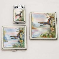 Lot 213 - Lady's silver and enamel cigarette case powder compact and matching Ronson cigarette lighter.