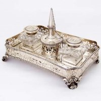 Lot 231 - Silver two bottle ink/pen stand.