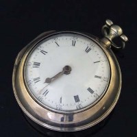 Lot 371 - Silver cased verge pocket watch and key.
