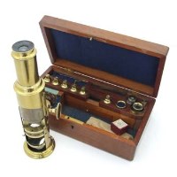 Lot 16 - Victorian brass field microscope in mahogany box.