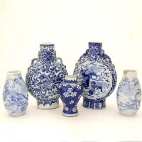 Lot 178 - Two Chinese blue and white moon flasks, five