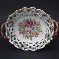 Lot 228 - Early 19th Century Coalport large porcelain basket of yellow ground and floral centre in 18th Century Worcester style.