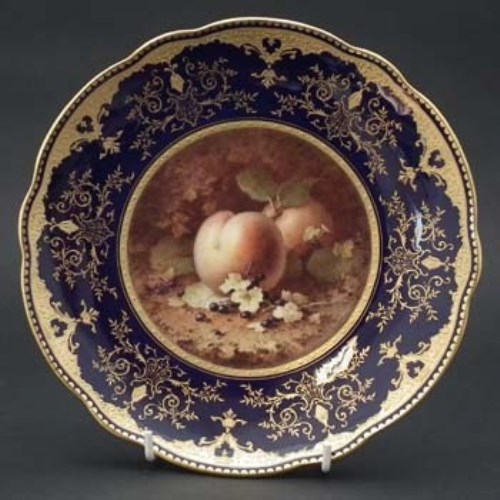 Lot 291 - Coalport plate signed Chivers blue Ground.