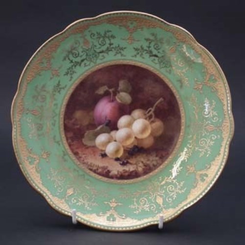 Lot 292 - Coalport plated signed Chivers green ground.