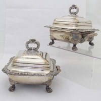Lot 347 - Pair old Sheffield plate square warming dishes